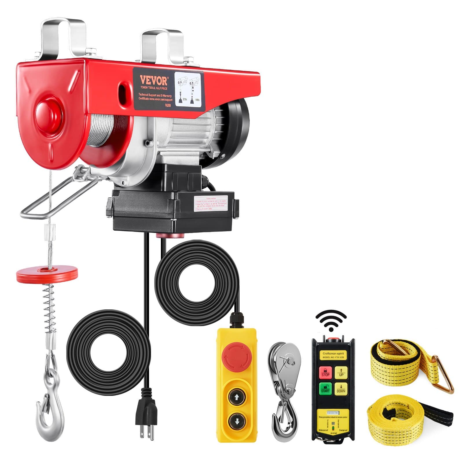 VEVOR Electric Hoist Winch 200 kg Load, 100 m Wireless & 4.2 m Wired Remote, Ceiling-Mount Lifter for Garage & Workshop
