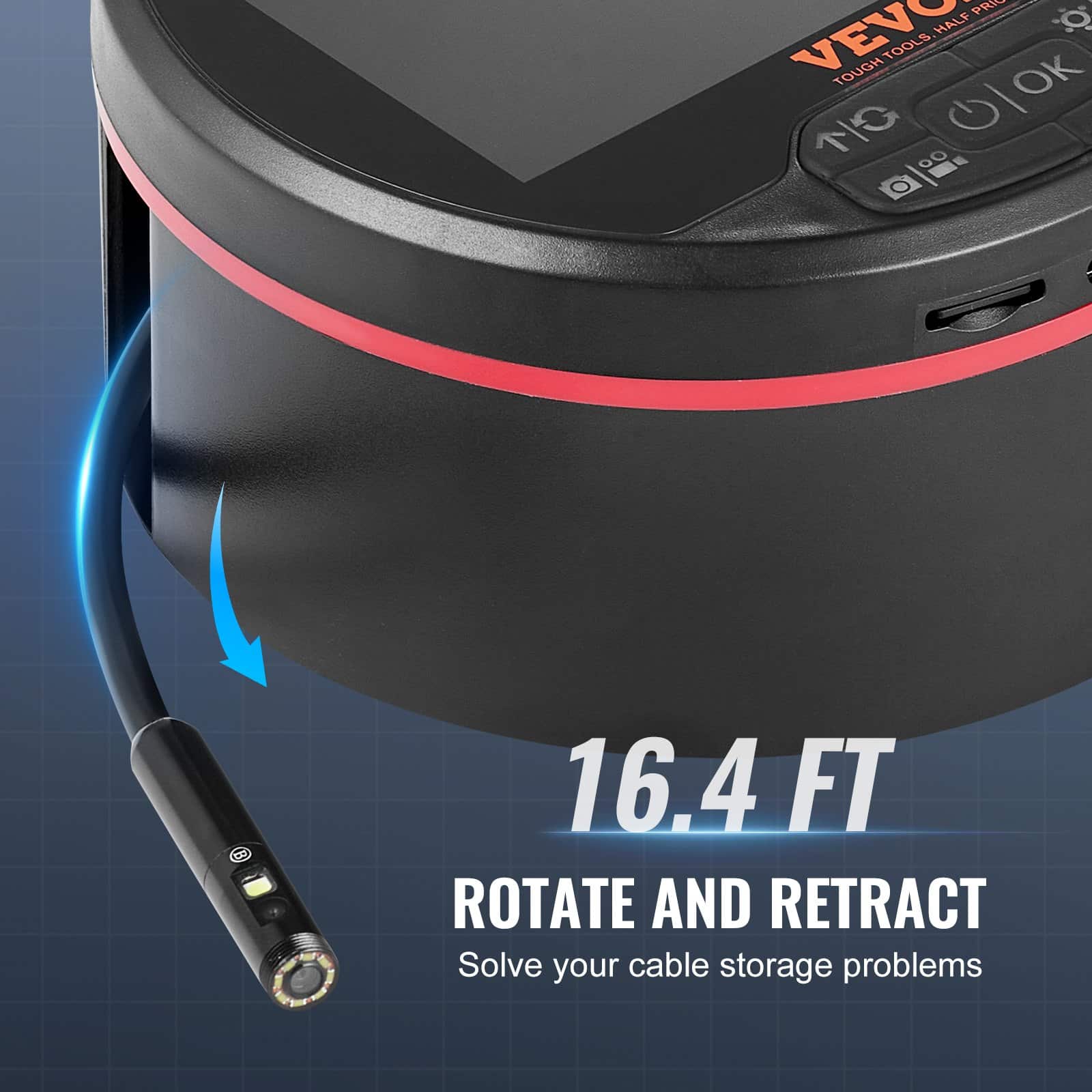 VEVOR Triple Lens Borescope Endoscope Camera with 4.3" IPS Screen, 8+2 LED Lights, 5m Cable, 32GB, IP67 Waterproof for Auto & Plumbing - Image 4