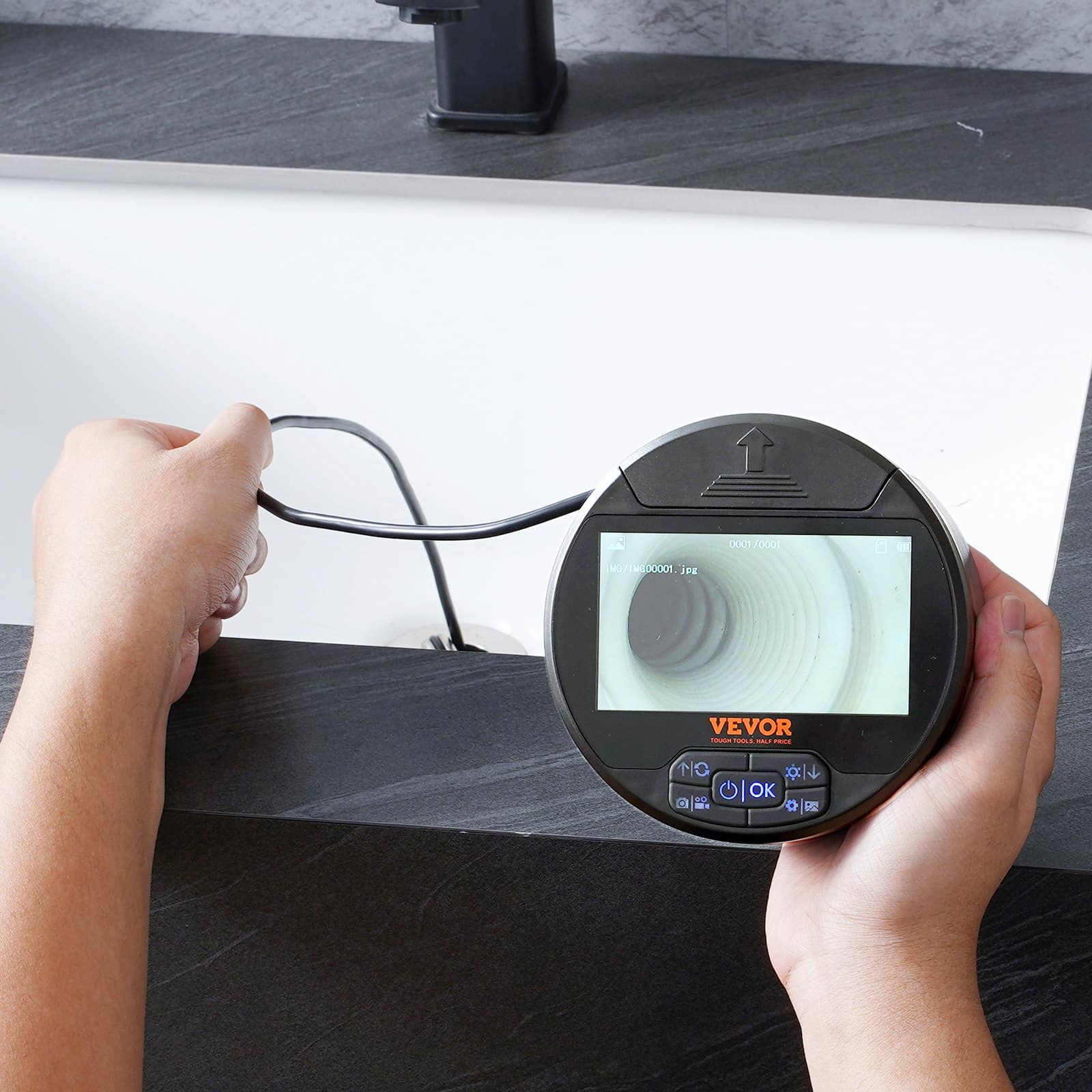 VEVOR Triple Lens Borescope Endoscope Camera with 4.3" IPS Screen, 8+2 LED Lights, 5m Cable, 32GB, IP67 Waterproof for Auto & Plumbing - Image 8