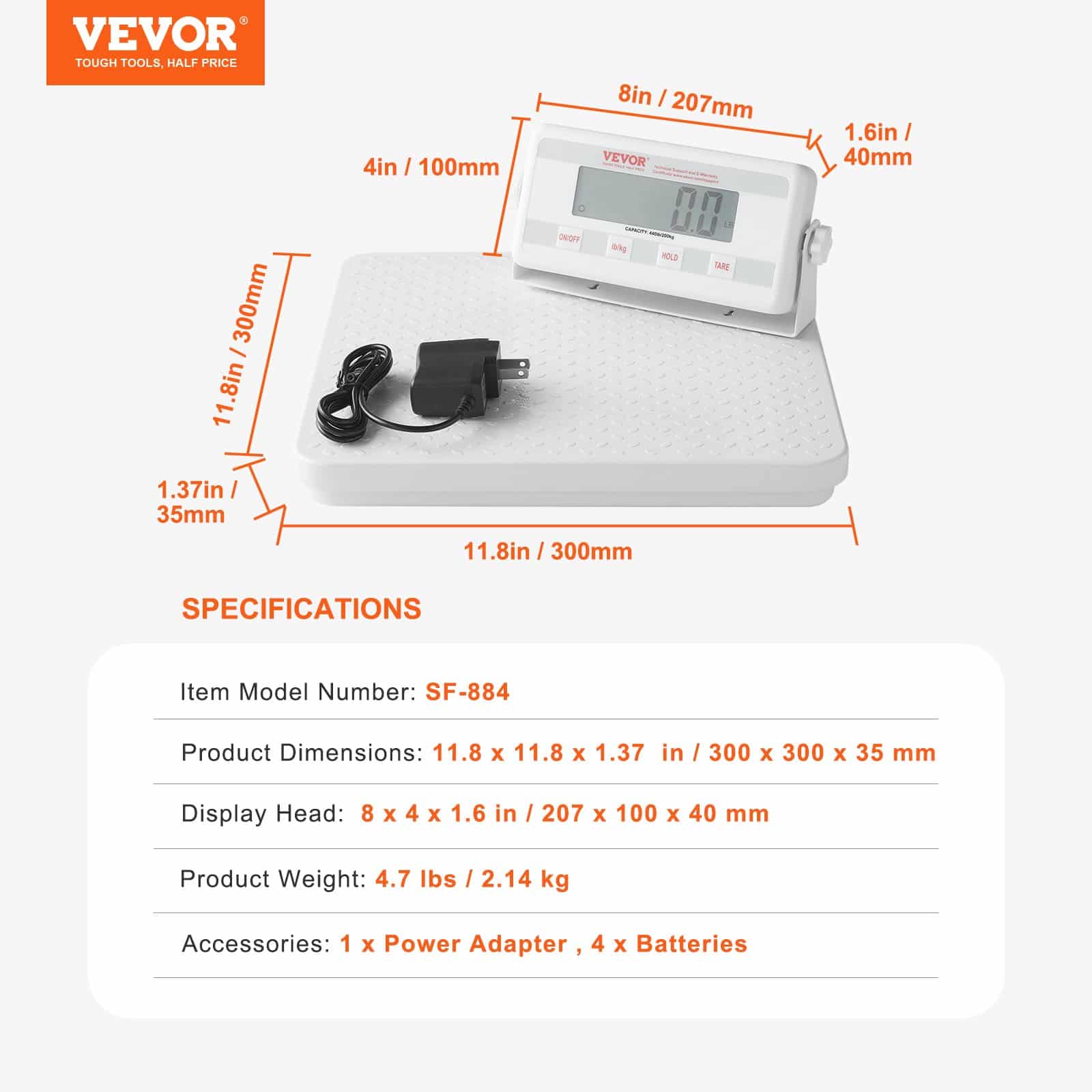 VEVOR Digital Medical Scale, Portable Physician Weight Scale 200kg Capacity, Hold & Tare, Anti-Slip, for Home Gym Hospital — изображение 7