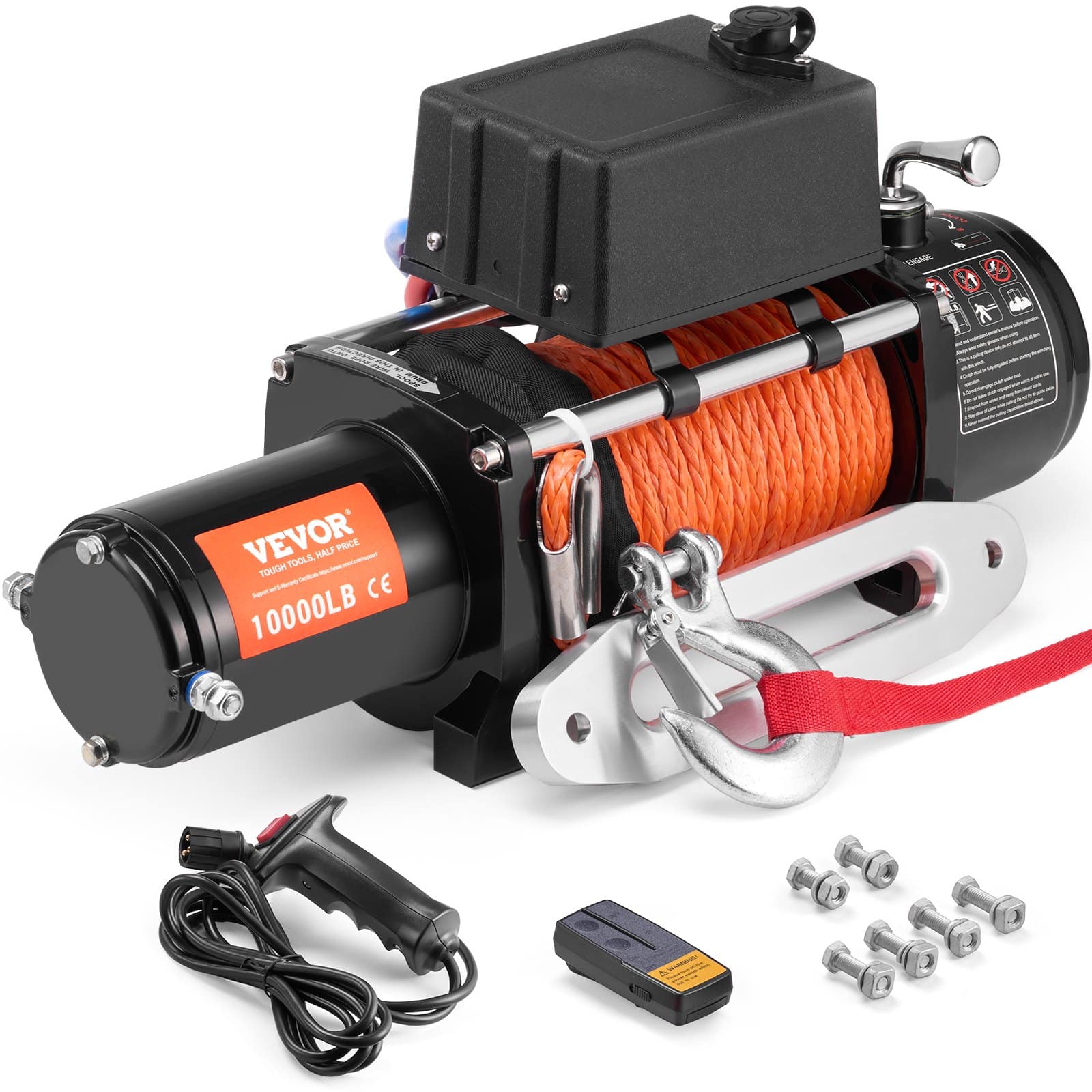 VEVOR 4535.9 kg Electric Winch with Synthetic Rope, IP55 Waterproof, 12V Motor, Remote Control for Truck & Off-Road Recovery