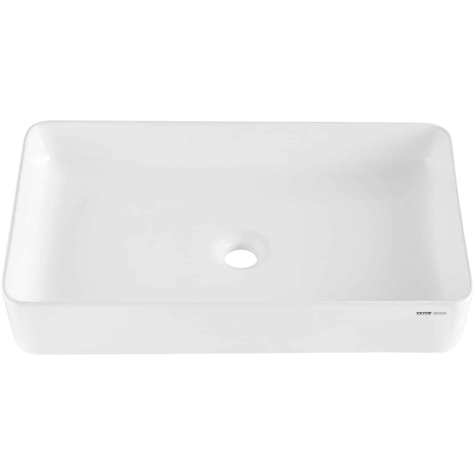 VEVOR White Ceramic Rectangle Vessel Sink 61x35cm, Modern Countertop Bathroom Basin with Splash Guard, for Home/RV/Hotel — изображение 10
