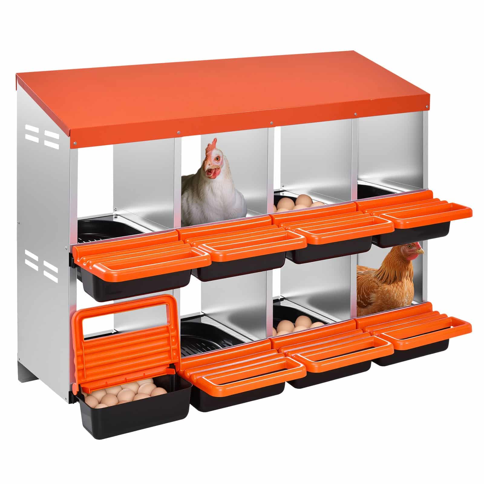 VEVOR 8-Compartment Chicken Nest Box - Stable, Corrosion-Resistant Metal with Ventilation, Tilted Design & Easy Cleaning