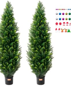 VEVOR 2-Pack 152 cm Artificial Cedar Topiary Trees – UV-Resistant Faux Plants for Indoor & Outdoor Decoration
