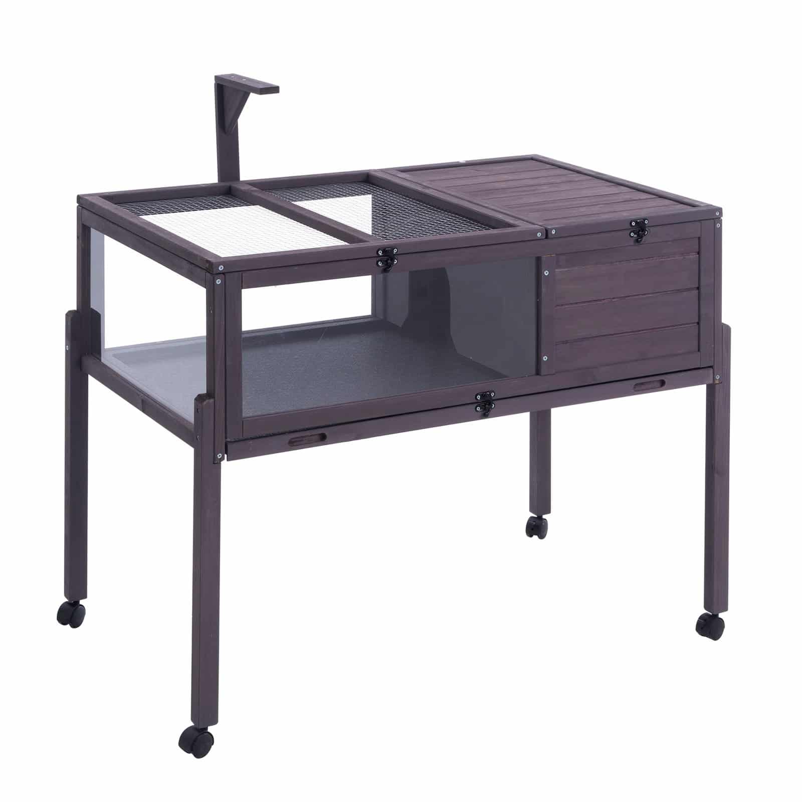 VEVOR Wooden Reptile Enclosure with Light Stand & Wheels, Indoor/Outdoor Tortoise Habitat 965x610x825 mm, Cedar Cage for Small Pets