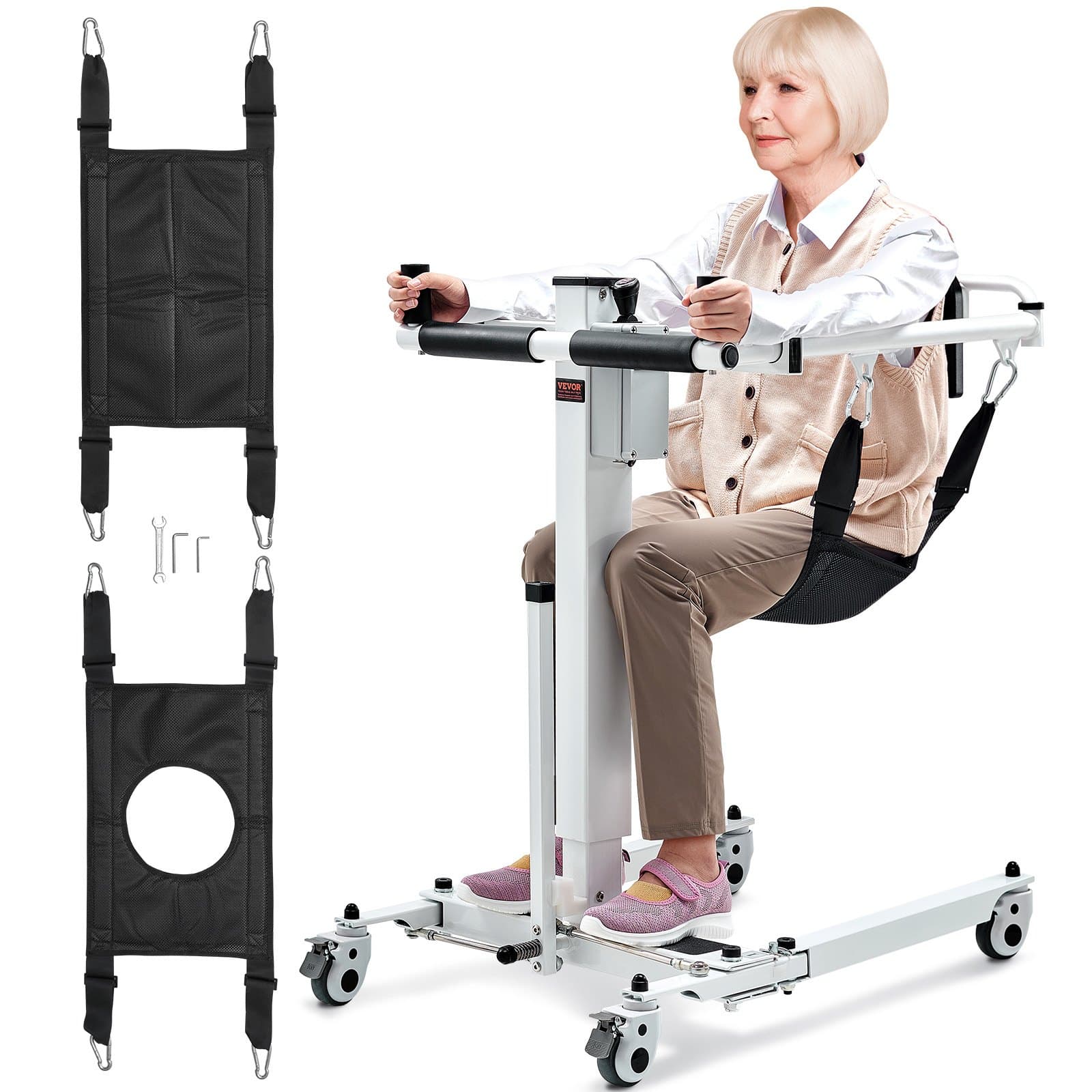 VEVOR Electric Patient Lift Chair – Foldable Transfer Wheelchair with Commode, 45.3 kg Capacity, for Home & Travel Use