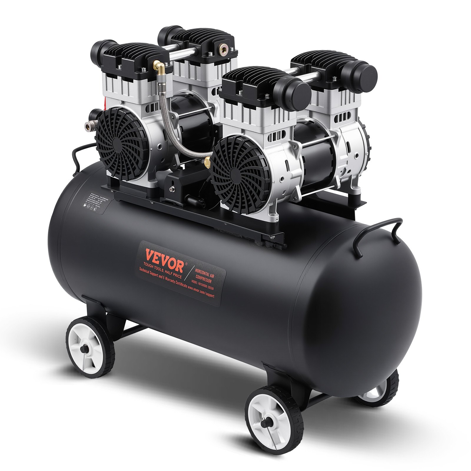 VEVOR 75L Oil-Free Air Compressor, 3kW 10.6 CFM@6.2 Bar, Max 8.6 Bar, 78dB Quiet, Portable Steel Tank for Auto Repair & Painting