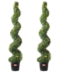 VEVOR 152 см Спиральные Искусственные Самшитовые Топиарии (2 шт.) с Горшком, УФ-стойкие Растения для Интерьера и Улицы