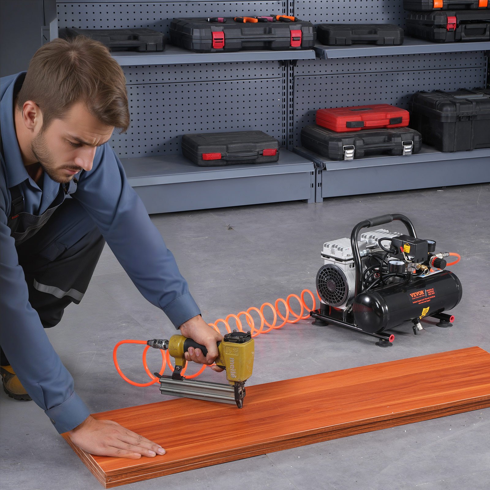 VEVOR 1HP Ultra Quiet Oil-Free Air Compressor, 1 Gallon Steel Tank, 1.5 CFM@6.2bar, 120PSI Max, for Auto Repair & Painting - Image 8