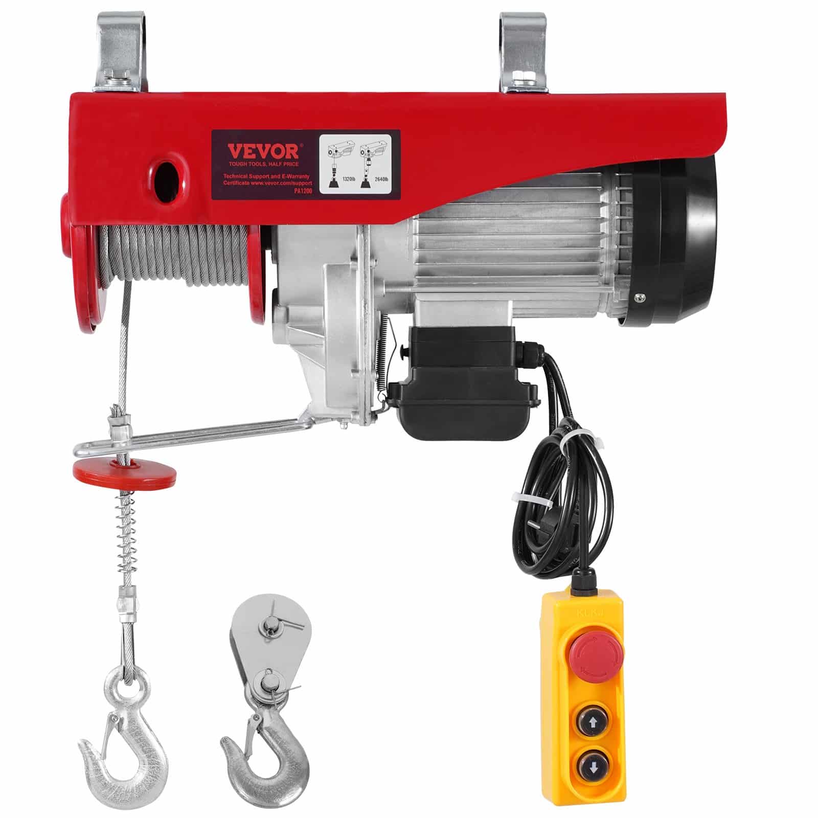 VEVOR Electric Hoist Winch 1200 kg Capacity with 4.27 m Wired Remote Control, 230V Lifting Crane