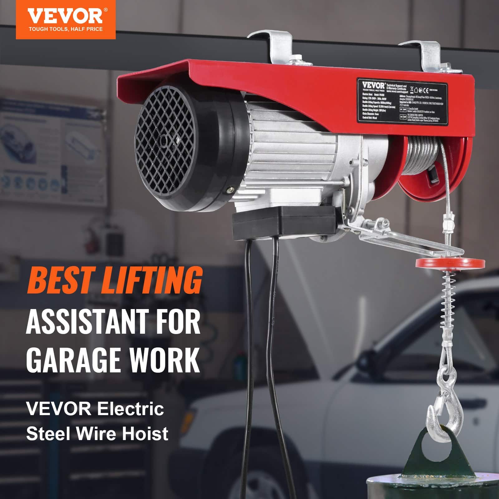 VEVOR 400 kg Electric Hoist 230V with 4.2 m Remote, 12 m Lift Height, Single/Double Cable, Emergency Stop, for Garage/Factory - Image 2