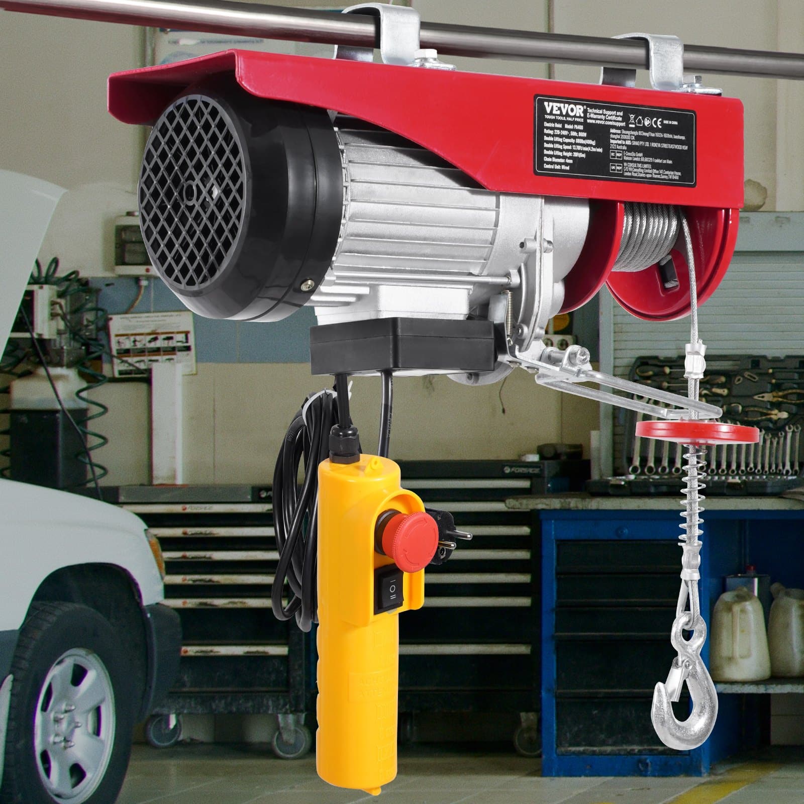 VEVOR 400 kg Electric Hoist 230V with 4.2 m Remote, 12 m Lift Height, Single/Double Cable, Emergency Stop, for Garage/Factory - Image 8
