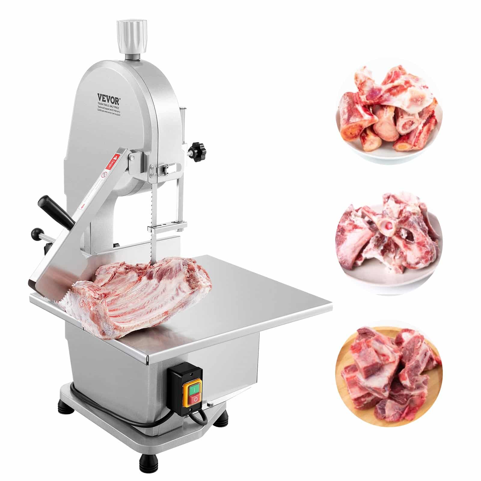 VEVOR 1800W Electric Meat & Bone Bandsaw, Stainless Steel Cutter with 180mm Max Thickness, 5 Blades, for Frozen Meat & Ribs