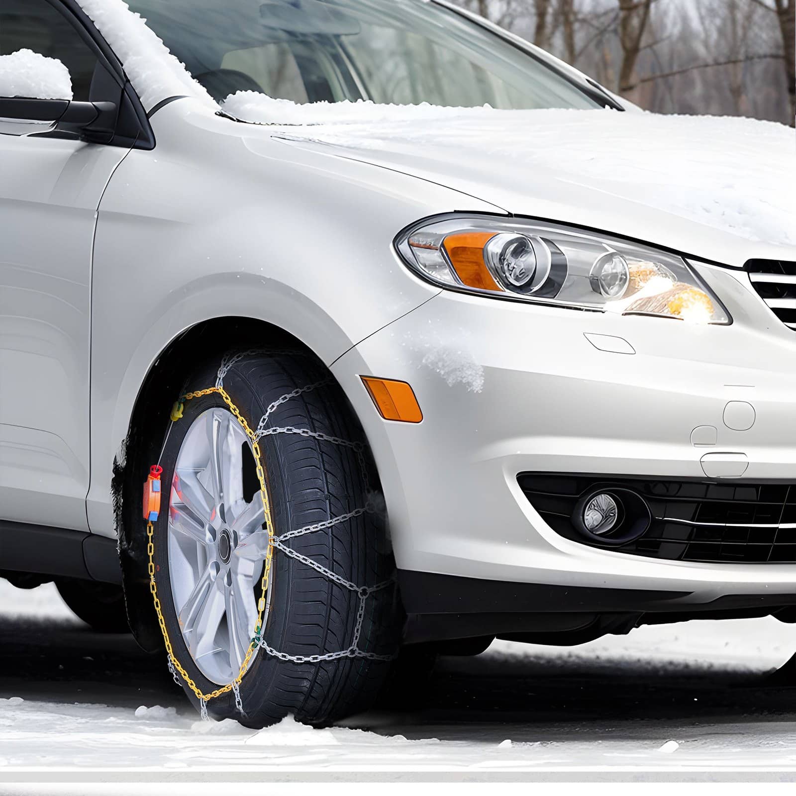 VEVOR Emergency Snow Chains for Cars, SUVs & Trucks, Manganese Steel, Auto-Tightening, Set of 2, Fits 175-15 to 225/55-14 Tires - Pilt 8