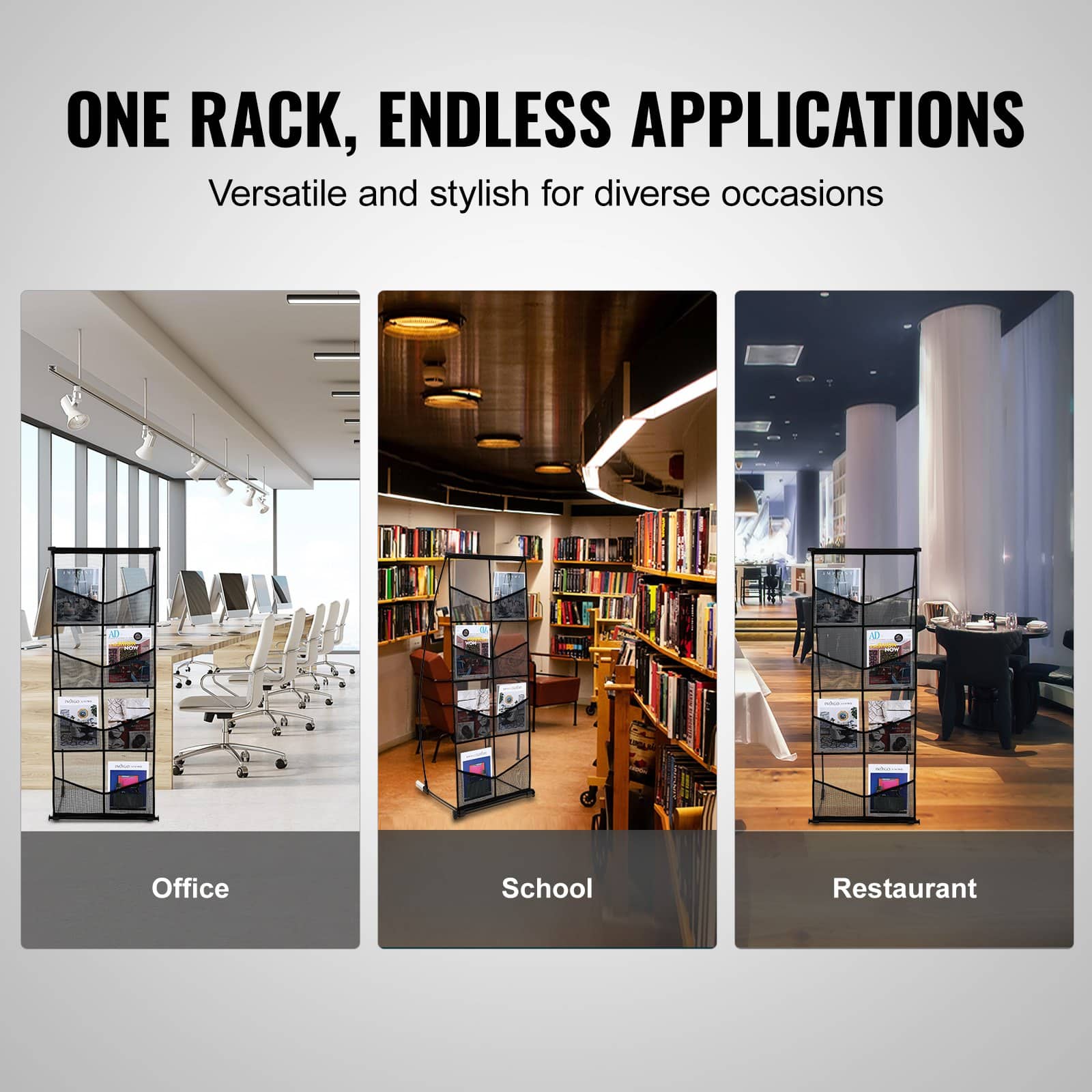 VEVOR 4-Tier 8-Pocket Mesh Brochure Display Stand with Aluminum Frame, Portable Floor Magazine Rack with Bag for Office & Exhibitions - Зображення 6