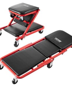 VEVOR 91.4 cm Foldable Z-Shape Mechanic Creeper & Seat, 136.1 kg Capacity, Carbon Steel Frame, Cushioned, 6 Swivel Casters