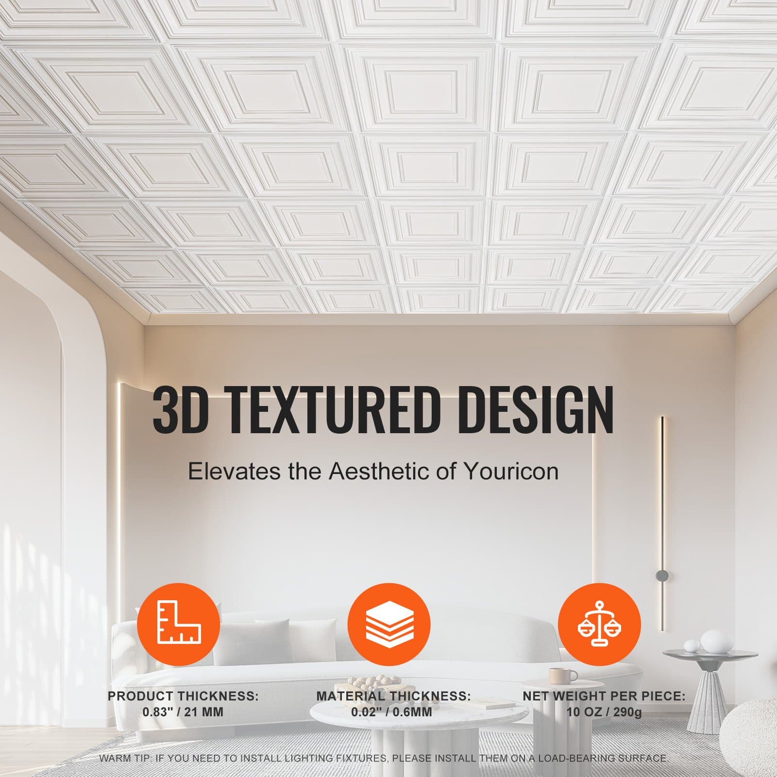 VEVOR 12-Pack White 3D PVC Ceiling Tiles 61x61 cm, Waterproof, Flame-Retardant, Easy Install, Peg Pattern - Зображення 4