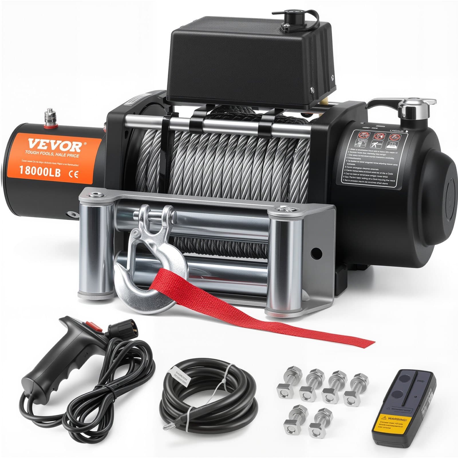 VEVOR 8164.7 kg Electric Winch with Steel Cable, IP65 Waterproof, Wireless & Wired Remote for Off-Road & Truck Recovery
