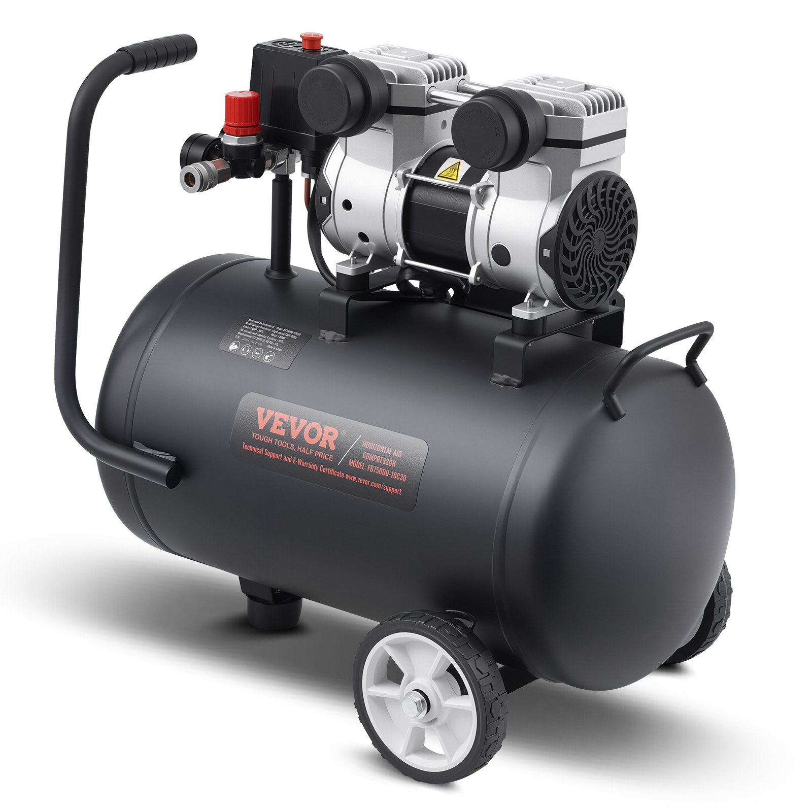VEVOR 8 Gallon Oil-Free Air Compressor, 1HP, 2.2 CFM@6.2 Bar, 120 PSI Max, 80dB Quiet, Portable for Auto Repair & Painting