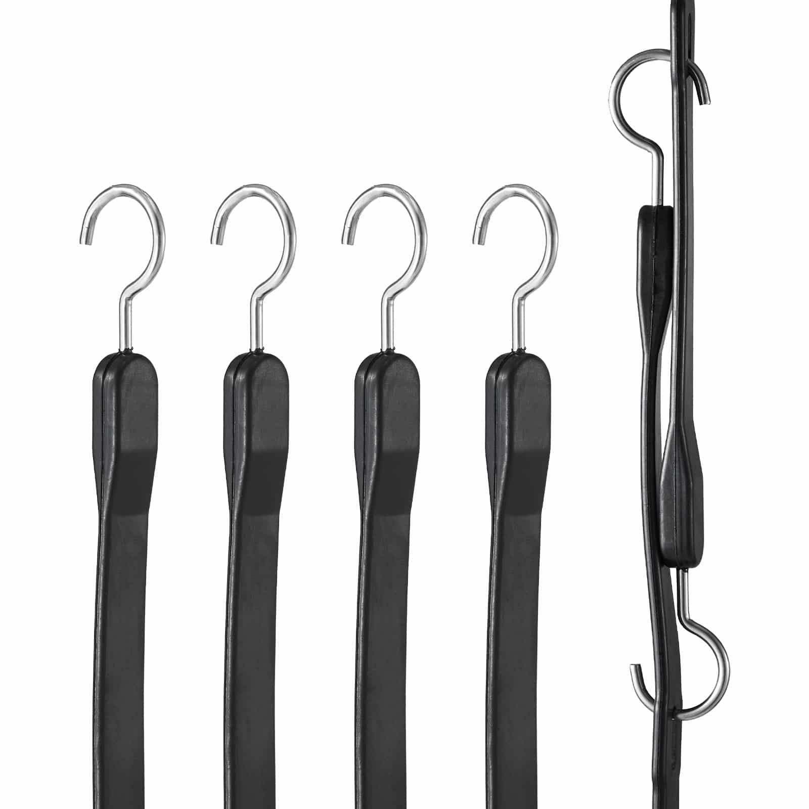 VEVOR 4-Pack 20mm Heavy Duty Flat Bungee Cords with Steel Hooks, 100cm Elastic Straps for Cargo, Tarps, Trucks & Tents, Black