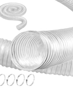 VEVOR 64mm x 3m Clear PVC Dust Collection Hose with Steel Coil & 4 Clamps – Flexible, Puncture-Resistant for Woodworking Tools