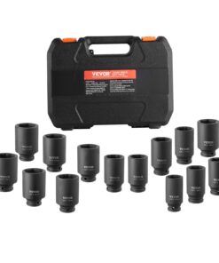 VEVOR 14-Piece Metric Axle Nut Impact Socket Set, 1/2" Drive, 6 & 12-Point CR-V Deep Sockets with Case for Auto Repair