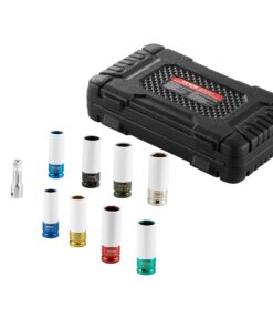 VEVOR 1/2" Drive Lug Nut Impact Socket Set, Metric & SAE 6-Point Deep Sockets, CR-MO Steel with Case & Extension, 8 Sizes