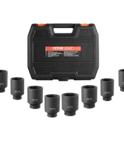 VEVOR Набор ударных метрических головок для гаек оси, 8 шт., 12-гранные, CR-MO сталь, 1/2in привод, 29–39мм, с кейсом для автосервиса