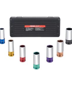 VEVOR 1/2" Drive Deep Impact Socket Set, 7-Piece CR-MO Metric Lug Nut Set (17–27mm), 6-Point, with Case for Auto Repair