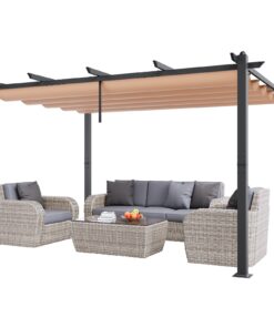 VEVOR 3x4м уличная алюминиевая пергола с выдвижным тентом UV50+, водостойкий солнцезащитный навес для террас, садов - Бежевый