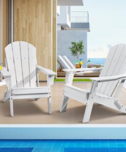 VEVOR Набор из 2 белых складных пластиковых кресел Adirondack, устойчивых к погоде, с подстаканником для сада и террасы