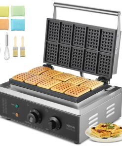 VEVOR 1550W Commercial 10-Slot Belgian Waffle Maker, Non-Stick Stainless Steel with Temp & Timer Control for Bakery & Restaurant