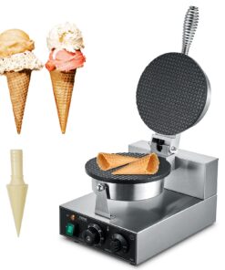 VEVOR 1230W Electric Waffle Cone Maker, Non-Stick Stainless Steel Ice Cream Egg Roll Machine with Temp & Timer Control