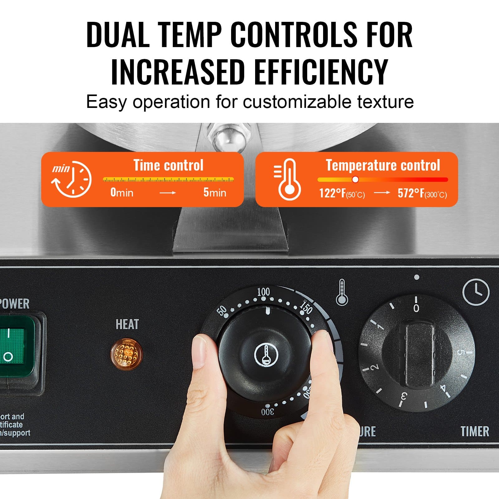 VEVOR Dual-Head Belgian Waffle Maker 2460W, Non-Stick Stainless Steel Waffle Iron with Temp & Timer Control for Home & Restaurant - Pilt 3