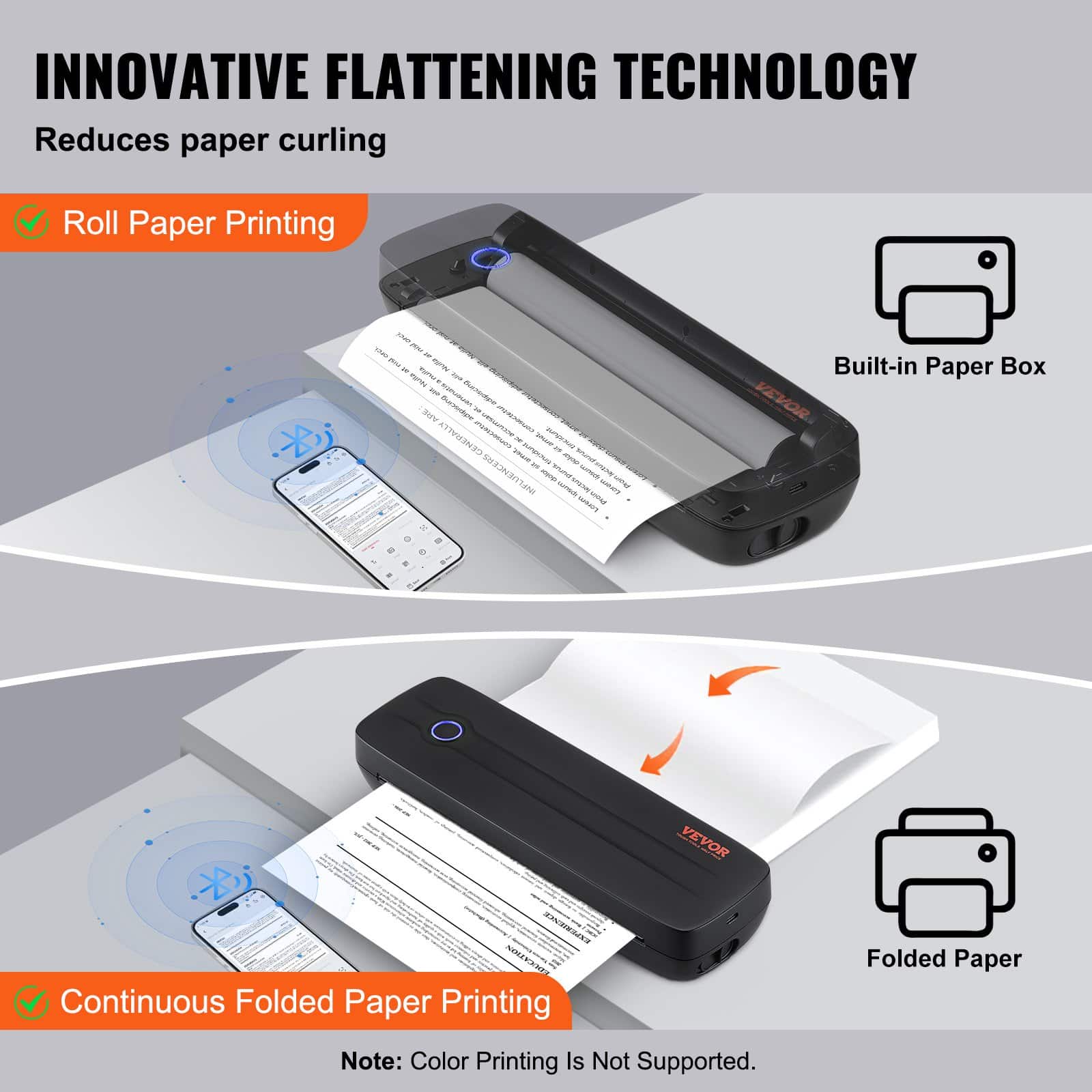 VEVOR Portable Thermal Printer, 2600mAh Battery, Bluetooth, 203 DPI, Inkless A4/A5 Printing, for iOS, Android, Laptop, Travel & Office — изображение 4