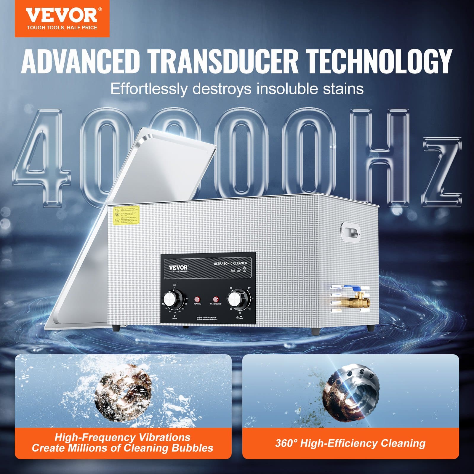 VEVOR 22L Ultrasonic Cleaner 480W with Heater, Timer & Basket – 40kHz Digital Cavitation Cleaning Machine for Lab, Auto, Jewelry – Paveikslėlis 2