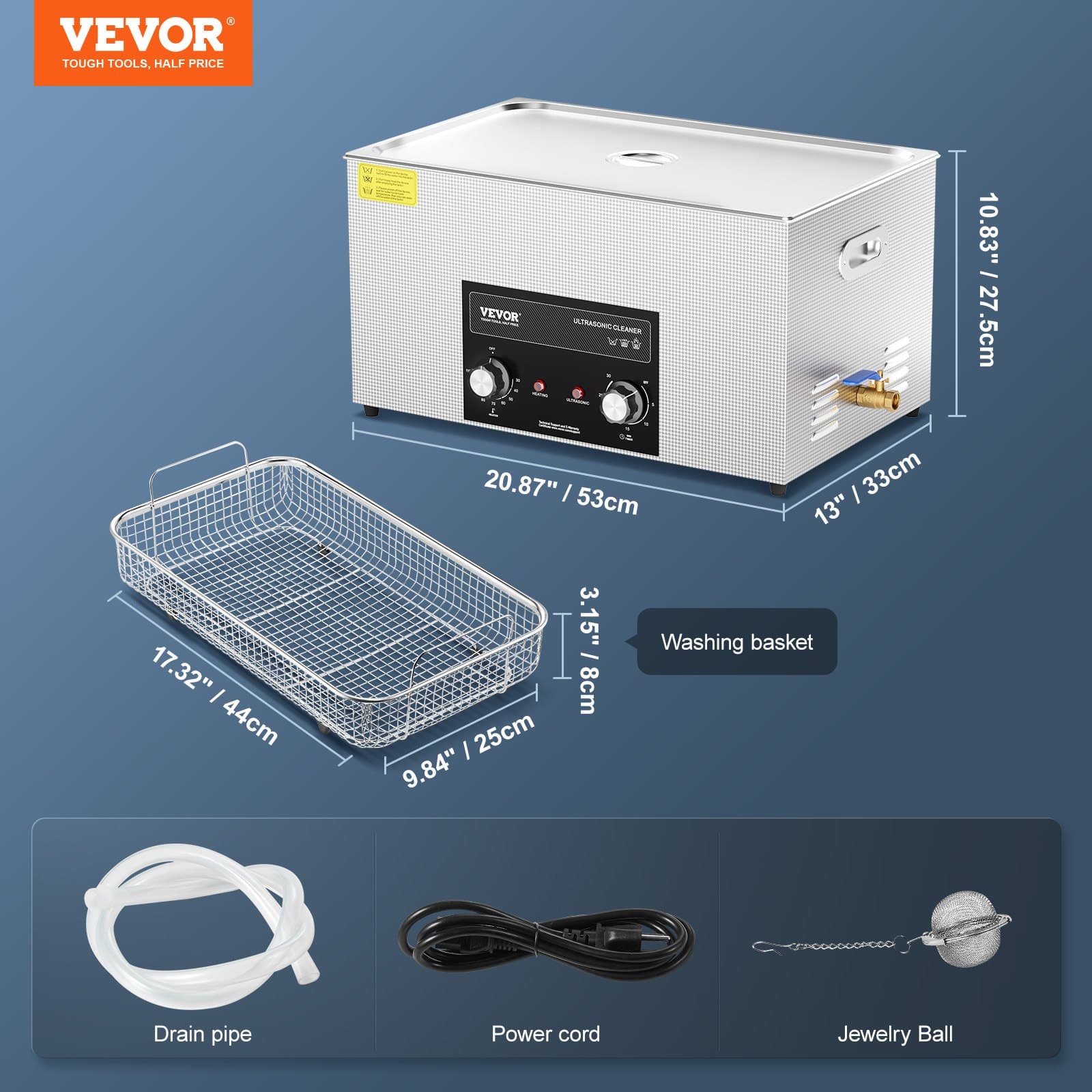 VEVOR 22L Ultrasonic Cleaner 480W with Heater, Timer & Basket – 40kHz Digital Cavitation Cleaning Machine for Lab, Auto, Jewelry – Paveikslėlis 7
