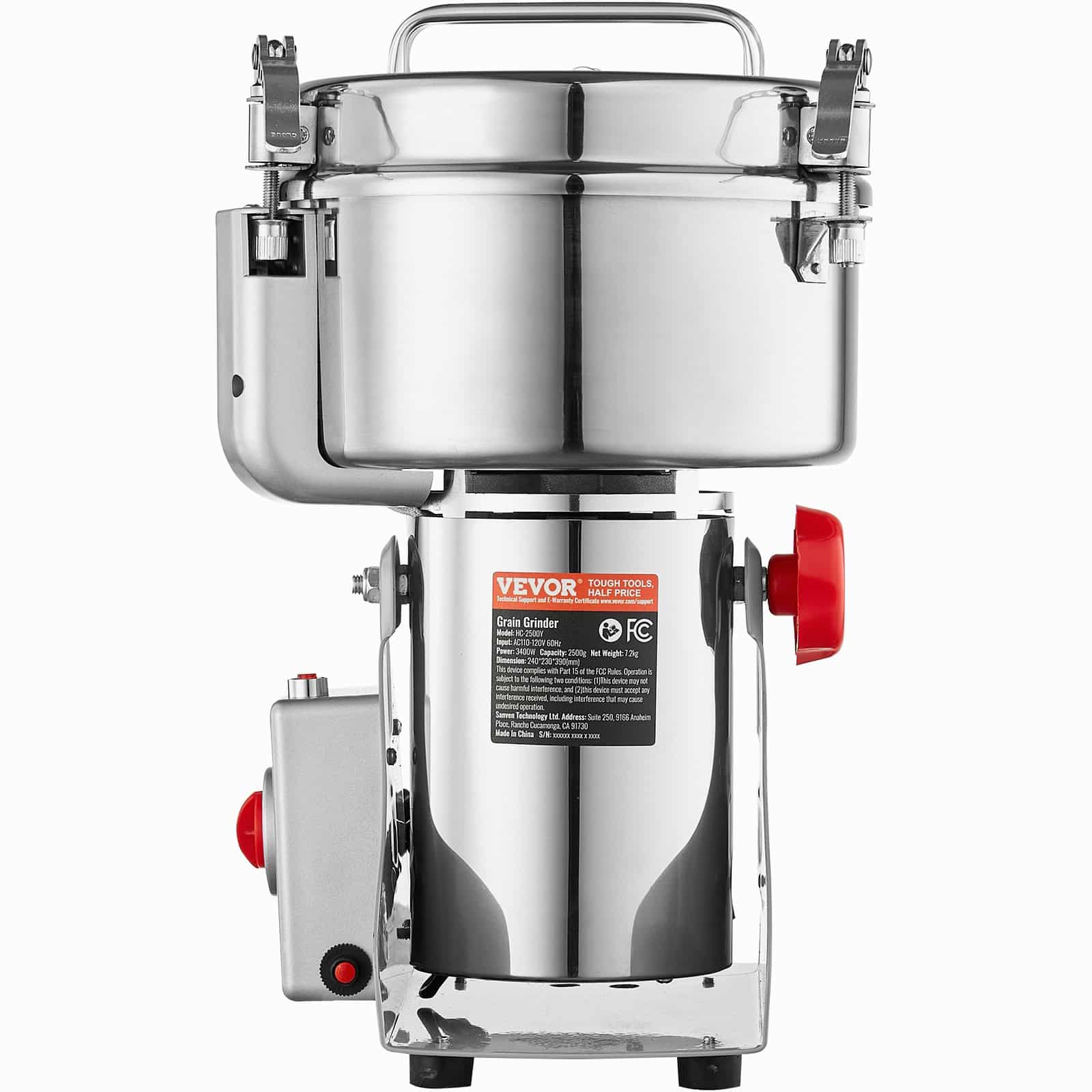 VEVOR 2500g Electric Stainless Steel Grain Grinder 3400W, Swing Type, High-Speed Dry Mill for Spices, Coffee, Corn, Cereals - Image 9