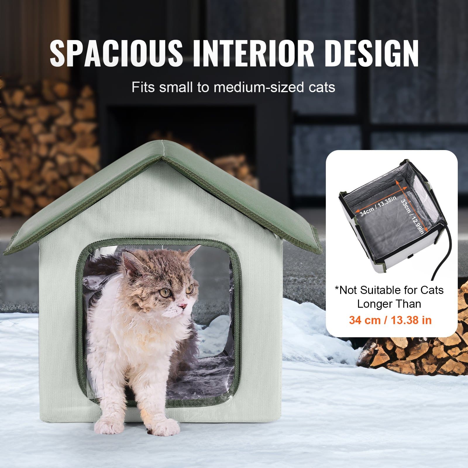 VEVOR Heated Outdoor Cat House Small Green – Elevated Waterproof Shelter with 30W Pad, Timer, Insulated, Foldable, 35×30 cm - Зображення 6