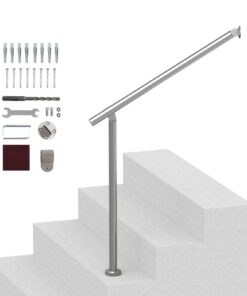 VEVOR 80см наружные перила для ступеней, настенное/напольное крепление, регулируемые 0–60°, нагрузка 100кг, серебристые