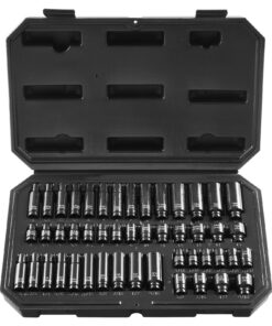 VEVOR 1/4" Drive Impact Socket Set 48pcs, Deep & Shallow SAE & Metric 4–15mm, Cr-Mo Steel, Laser Marked, with Case