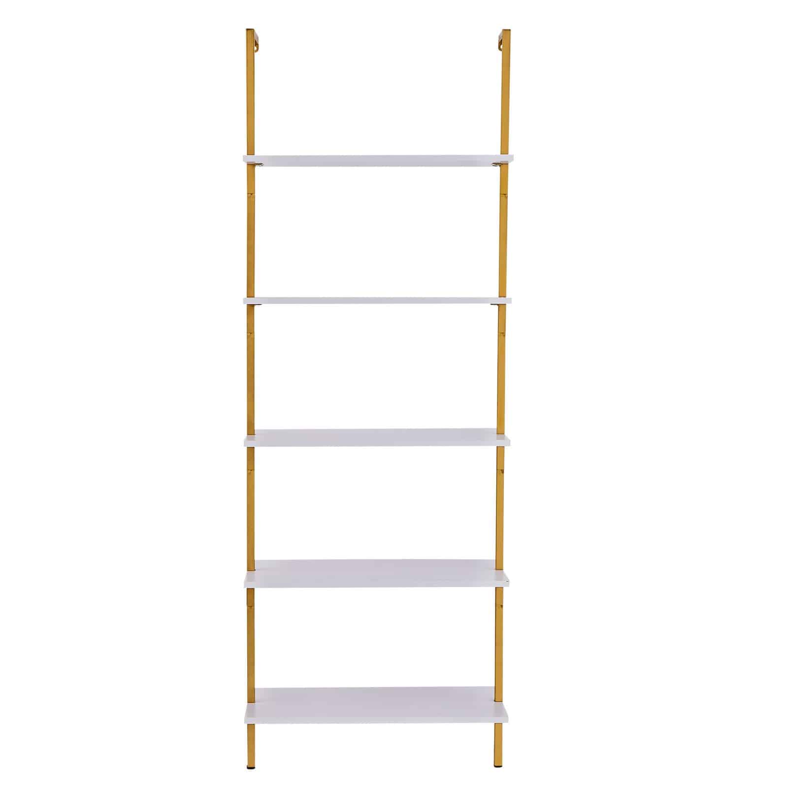 VEVOR 5-Tier Wall-Mounted Ladder Shelf 61x30cm, Metal Frame Storage Rack for Kitchen, Living Room, Bathroom - Gold White - Зображення 10