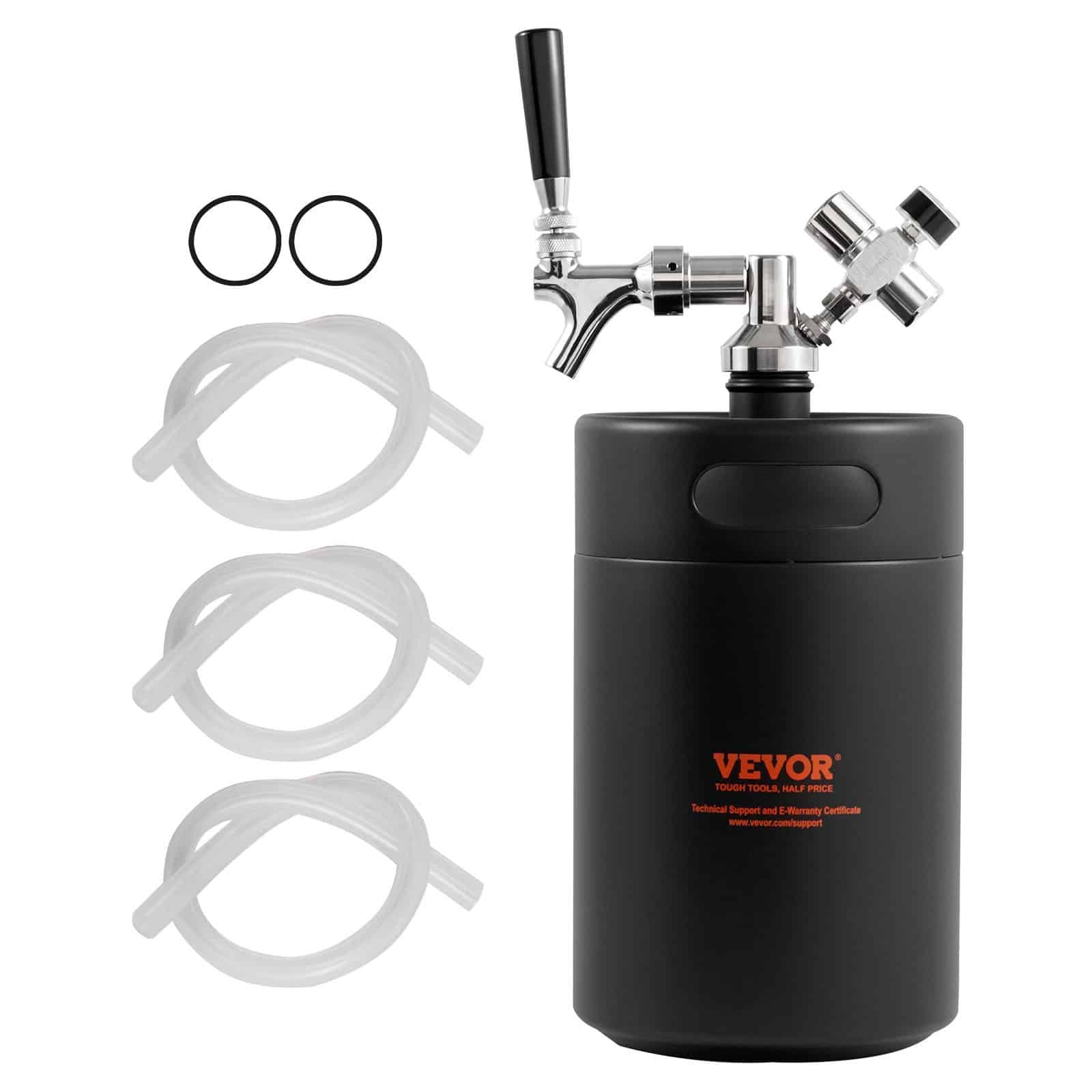 VEVOR 5L Stainless Steel Pressurized Beer Growler with CO2 Regulator, Tap & Pressure Display – Mini Keg for Draft & Craft Beer