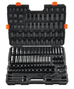 VEVOR 130-Piece Impact Socket Set 3/8 & 1/2 Inch Drive, Cr-Mo Steel, Metric & SAE, Hex Design, Case Included