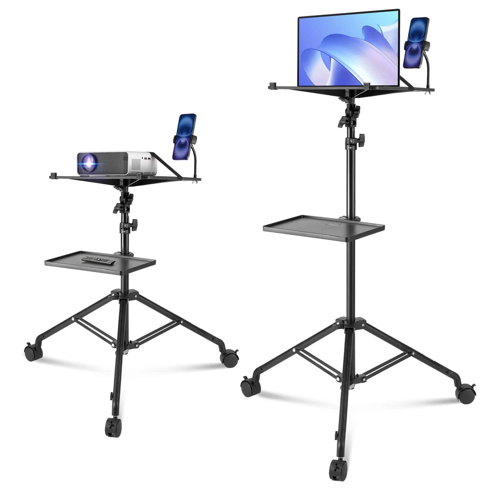 VEVOR Adjustable Projector & Laptop Tripod Stand with Wheels, 2 Trays & Phone Holder, 80–171 cm, for Home, Office, Studio
