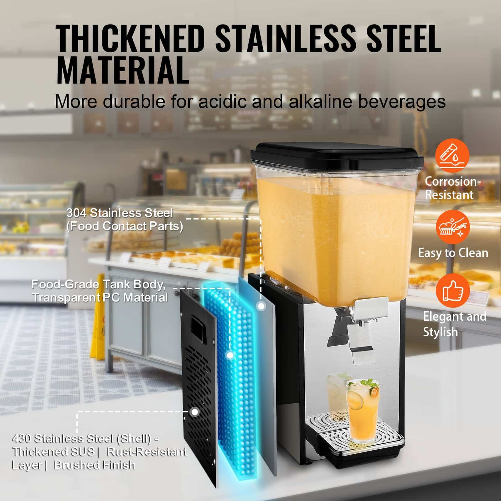 VEVOR 18L Commercial Cold Beverage Dispenser, 300W Stainless Steel Juice Machine with 7–12°C Cooling for Restaurant & Bar – Paveikslėlis 4