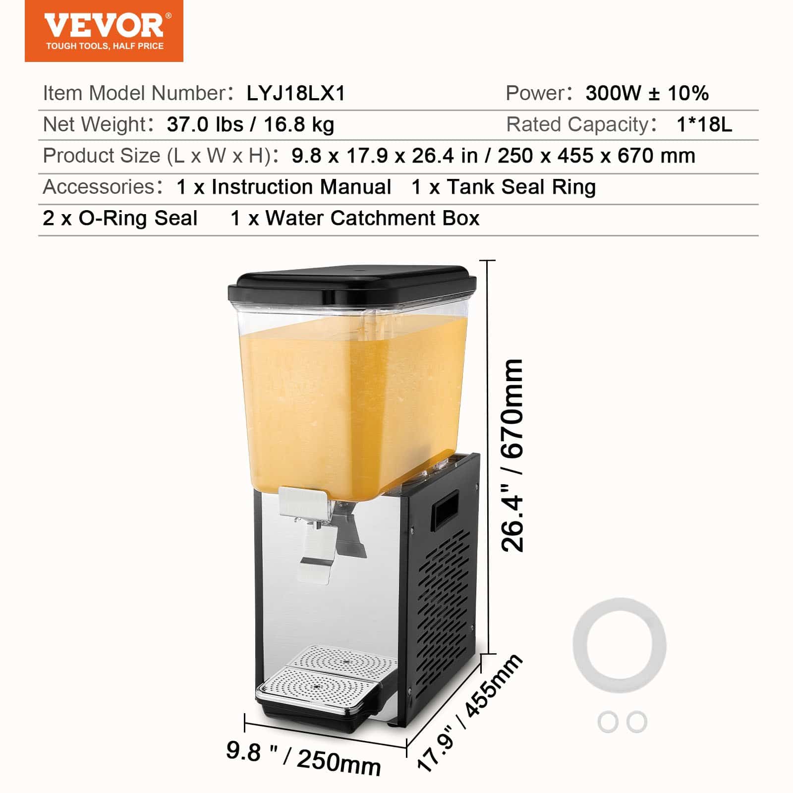 VEVOR 18L Commercial Cold Beverage Dispenser, 300W Stainless Steel Juice Machine with 7–12°C Cooling for Restaurant & Bar – Paveikslėlis 7
