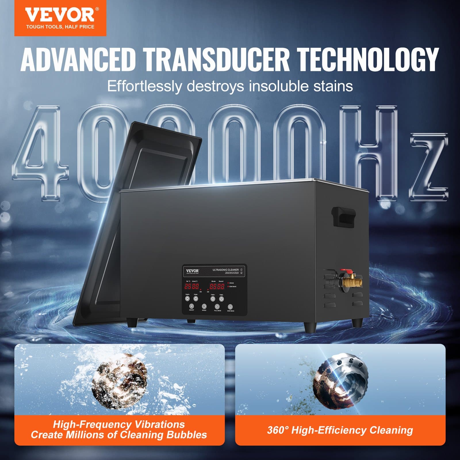 VEVOR 30L Ultrasonic Cleaner 600W 40kHz with Degassing & Gentle Mode, Heater & Timer for Jewelry, Tools, Retainers, Parts – Paveikslėlis 2