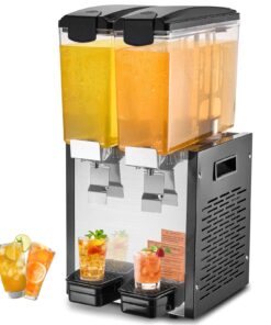 Коммерческий диспенсер для напитков VEVOR, 2 бака по 10 л – соковыжималка из нержавеющей стали 270 Вт с охлаждением 7–12°C для баров/ресторанов
