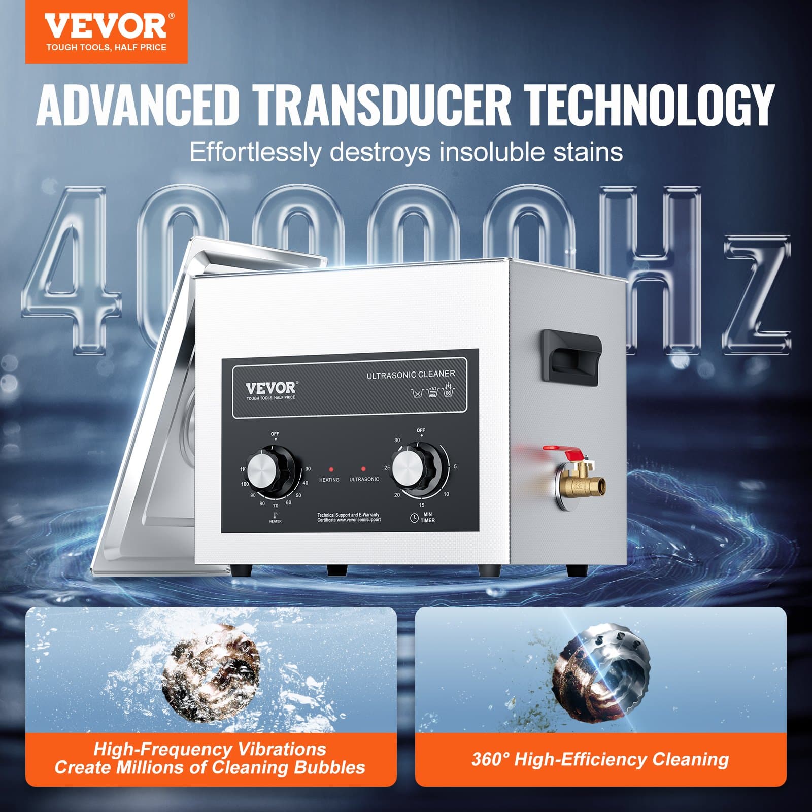 VEVOR 10L Ultrasonic Cleaner with Heater & Timer, 240W Digital Cleaning Machine for Lab Tools, Auto & Engine Parts - Pilt 2
